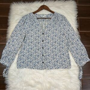 Madewell Floral Button Down Shirt Small Ditsy Blue White Cottagecore Coquette
